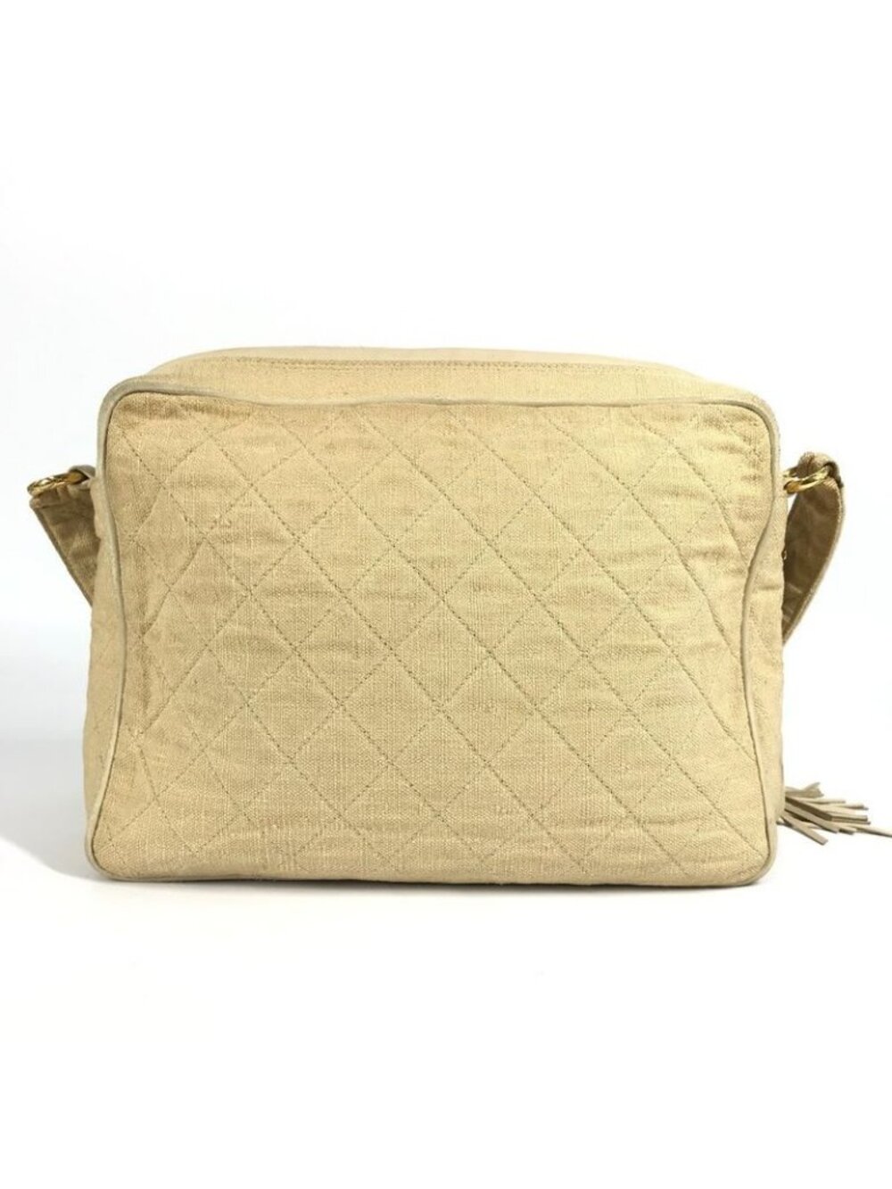 Chanel Shoulder Bag Logo Quilted Fringe Tassel Canvas Beige - Picture 2 of 9